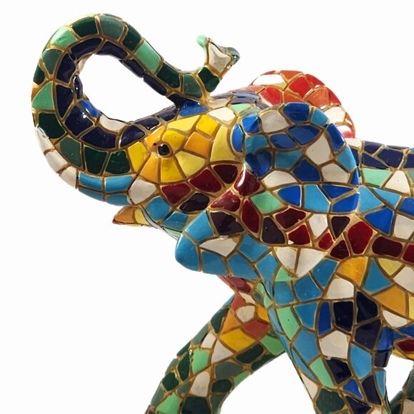 Vintage Mosaic Lucky Elephant Figurine Handmade Luck Statue Vtg Gaurdi Barcino - Picture 4 of 9
